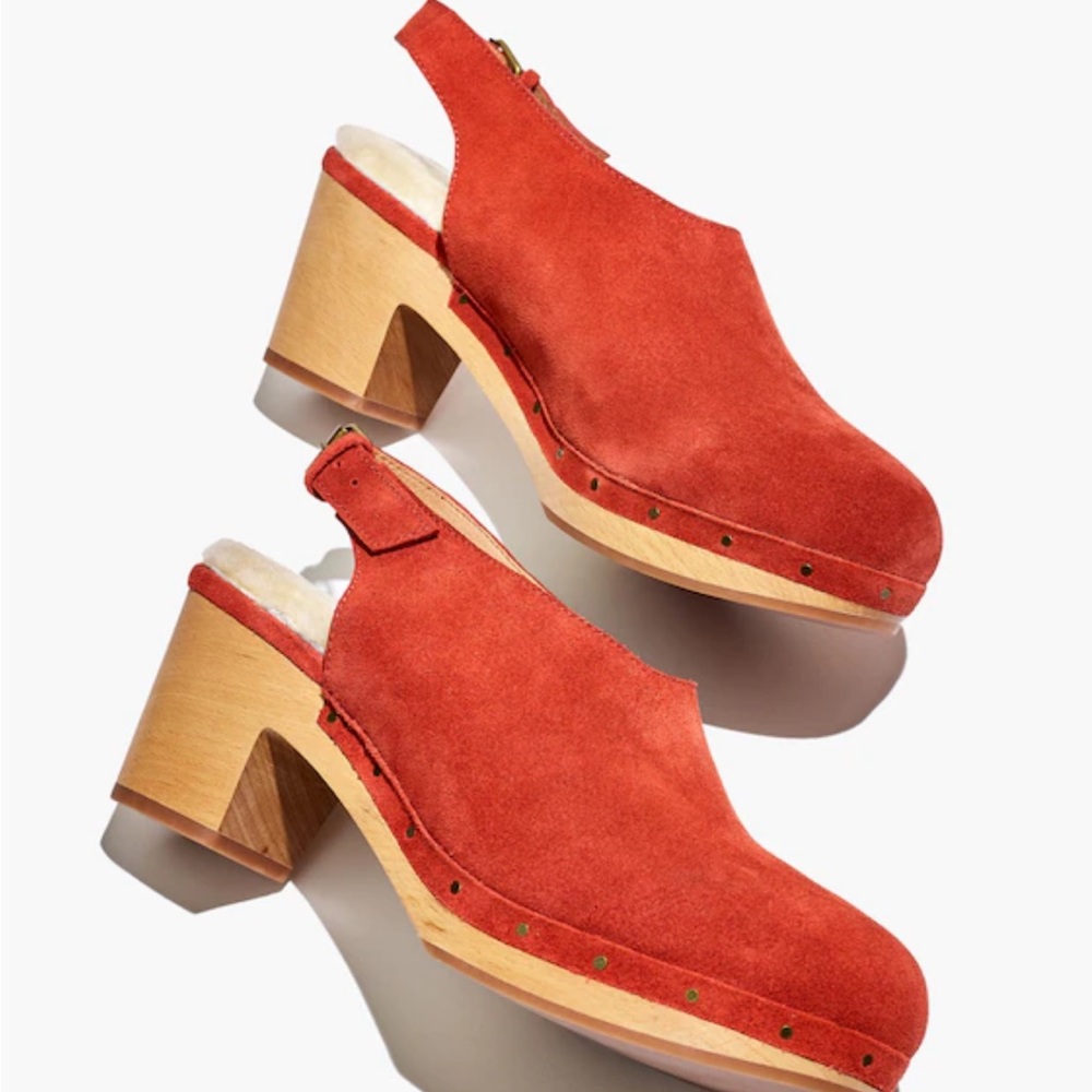 Madewell Suede Slingback Clog in Shearling Lined Nubuck- Warm Nutmeg
